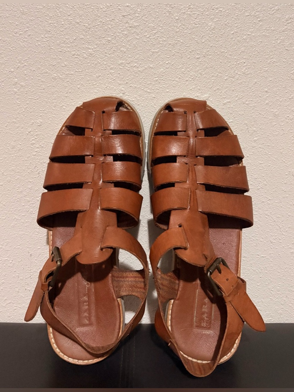 Zara Woman’s Brown Leather Buckle Sandals Size 9.5